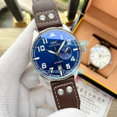 IWC Pilots Chronograph Top Gun Blue Dial Silver Bezel Brown Leather Strap